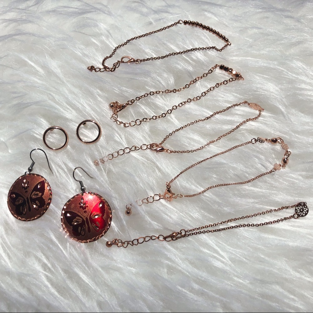 Rose gold bracelets and earrings from Primark